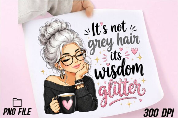 It's Not Grey Hair Its Wisdom Glitter PNG Tasarımı tasarım önizlemesi