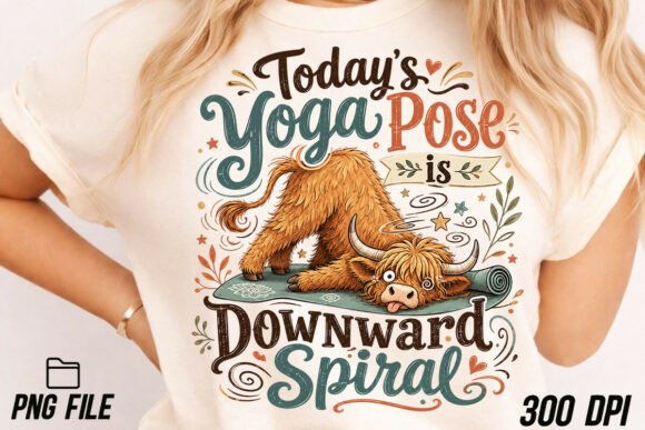 Komik Yoga Yapan İskoç Sığırı Tişört Tasarımı tasarım önizlemesi