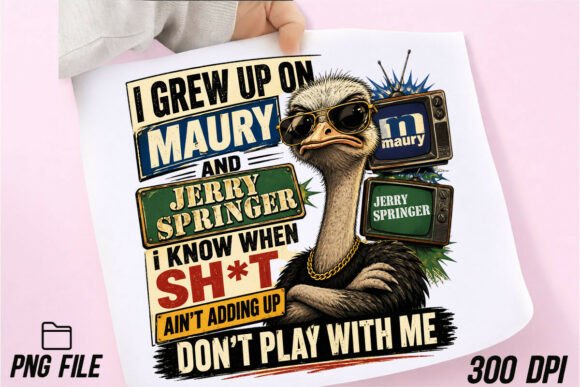 Retro Maury ve Jerry Springer Temalı Espirili Devekuşu Tasarımı tasarım önizlemesi