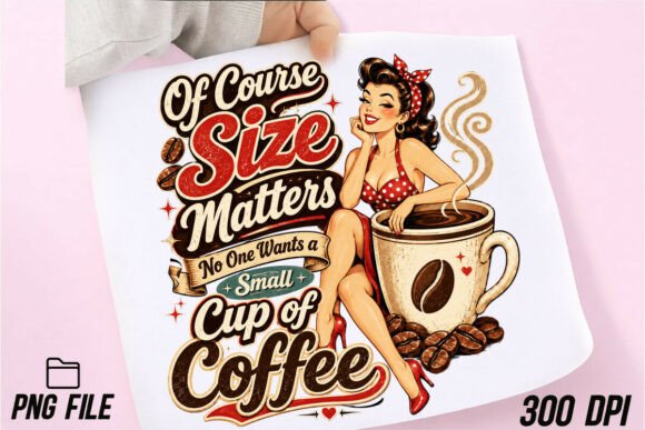 Retro Kahve Temalı Pin-Up Kız Tasarımı PNG