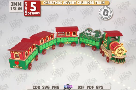 Yılbaşı Advent Takvimi Ahşap Tren Lazer Kesim Dosyası tasarım önizlemesi