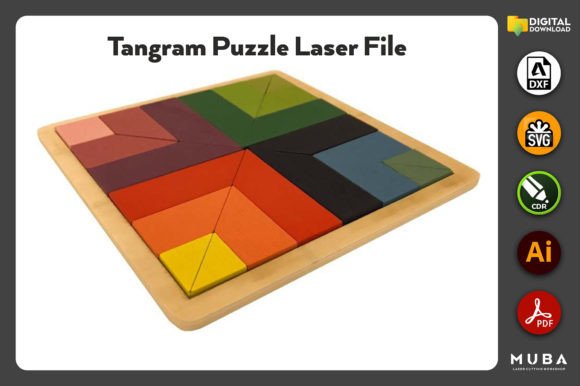 Ahşap Tangram Yapboz Lazer Kesim Tasarım Dosyası tasarım önizlemesi