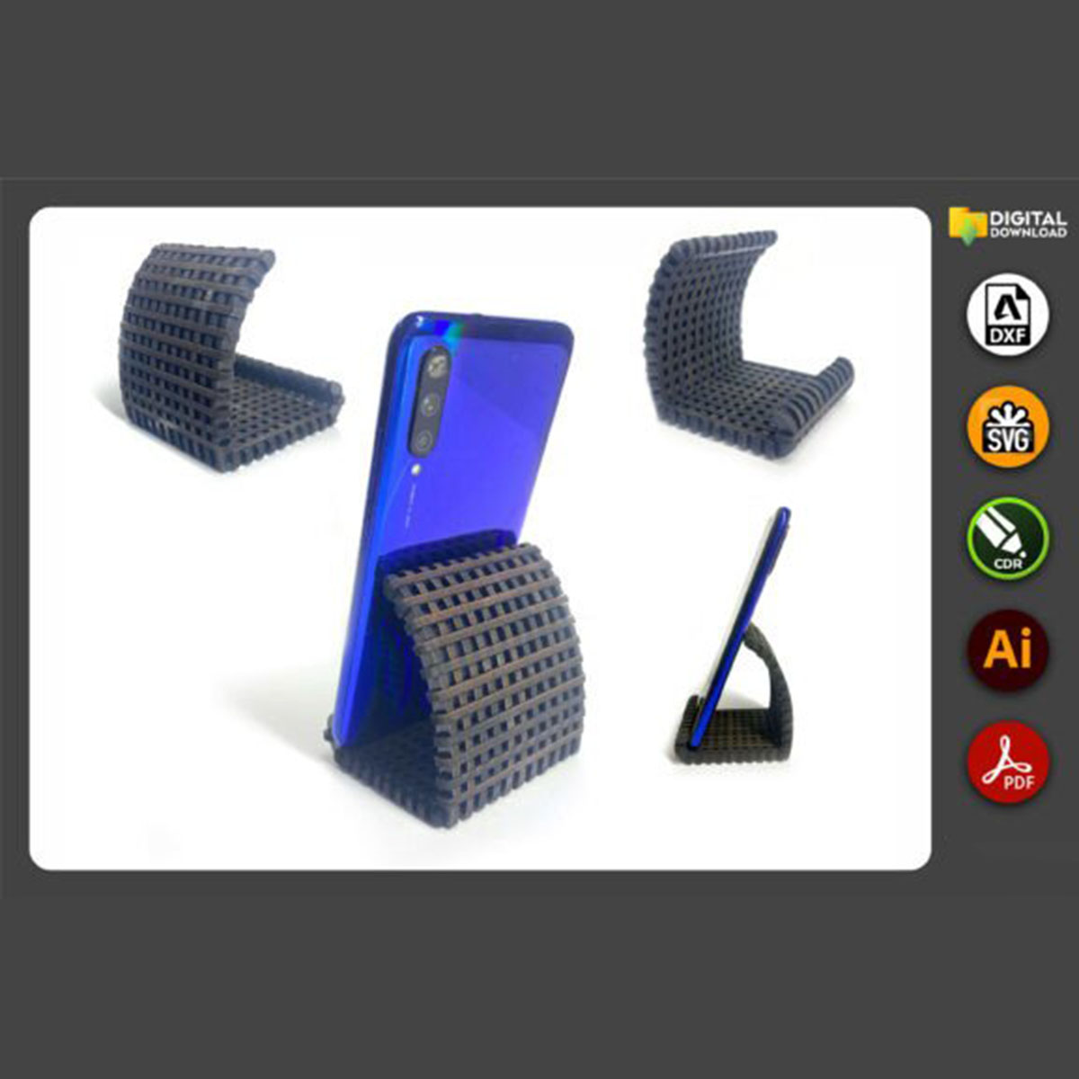 Lazer Kesim Esnek Ahşap Telefon Standı Tasarım Dosyaları tasarım önizlemesi