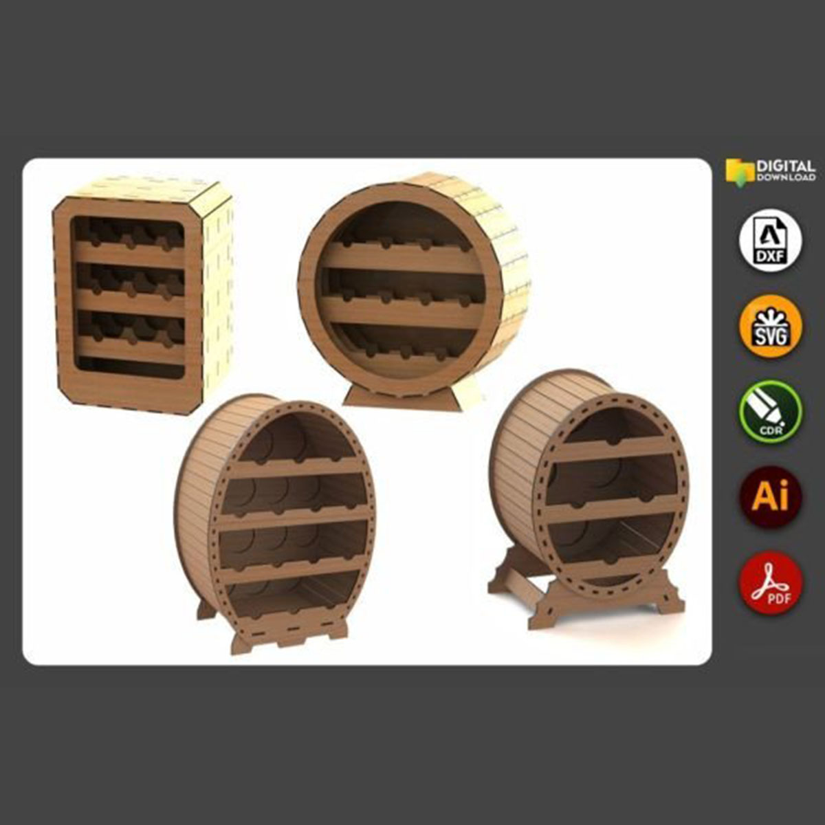 Lazer Kesim Ahşap Şaraplık Modelleri DXF CDR tasarım önizlemesi