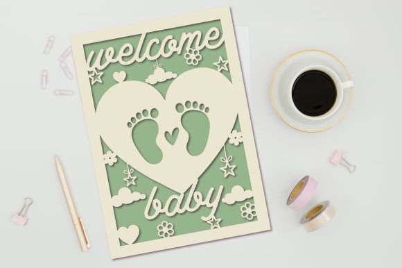 Welcome Baby Lazer Kesim Tebrik Kartı Şablonu tasarım önizlemesi