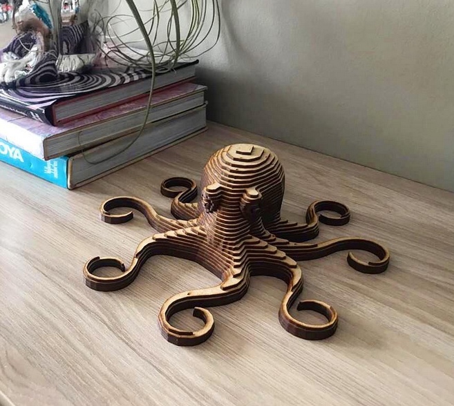 3D Lazer Kesim Ahtapot Ahşap Tasarım Dosyası tasarım önizlemesi