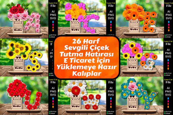 26 Harf Çiçekli Sevgili Hatırası Lazer Kesim Dosyaları tasarım önizlemesi