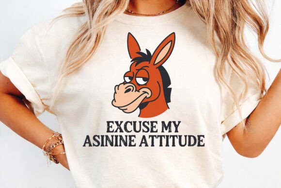 Excuse My Asinine Attitude Retro T-Shirt Tasarımı tasarım önizlemesi