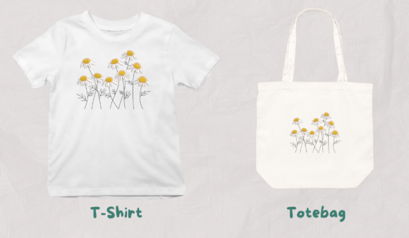 Minimalist Papatya Çizimi Tişört ve Çanta Baskı Tasarımı tasarım önizlemesi