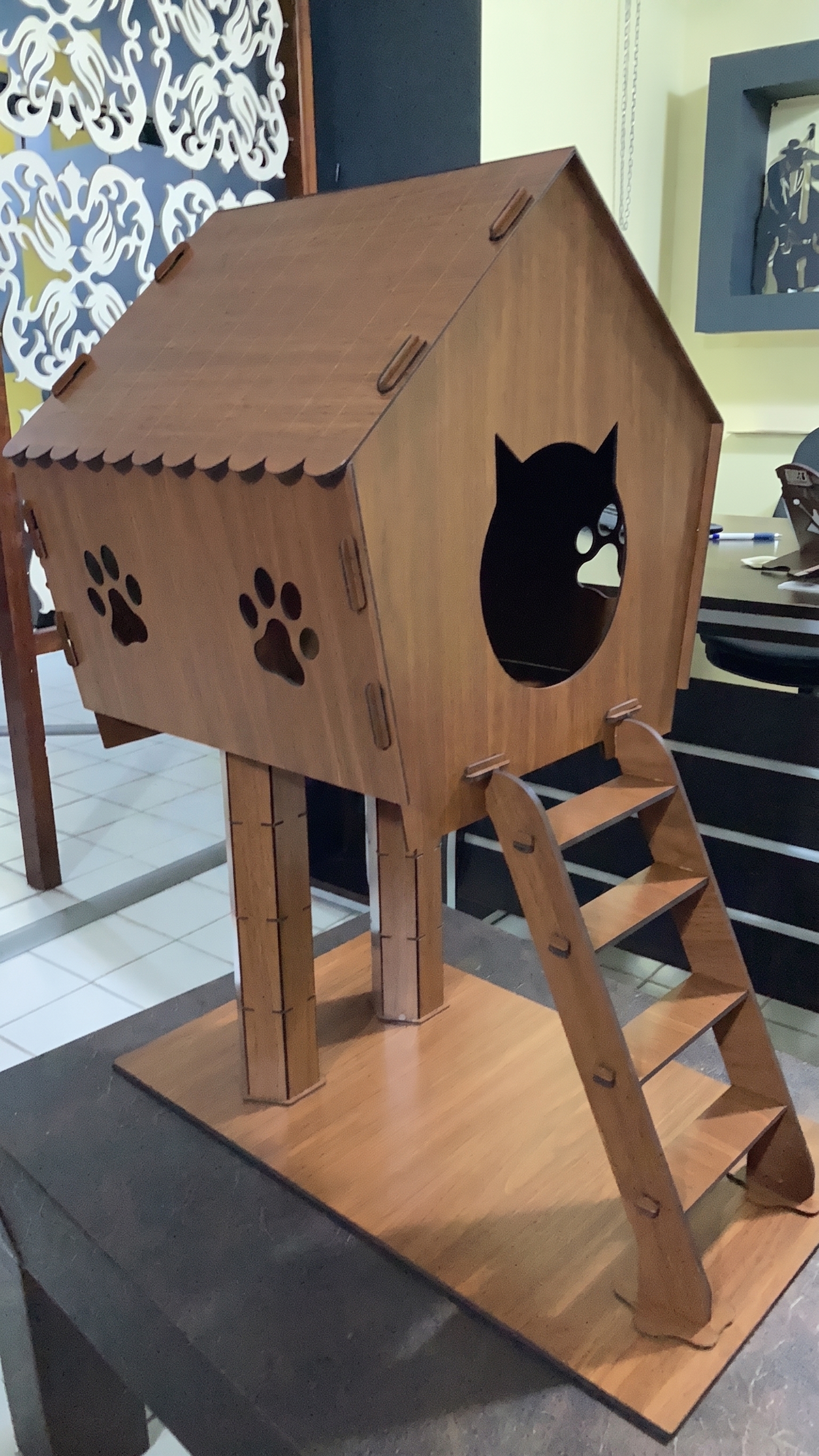 Lazer Kesim Ahşap Kedi Evi Tasarım Şablonu tasarım önizlemesi