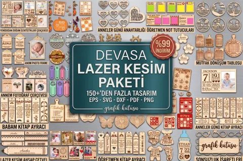 150+ Tasarımlık Mega Paket - Lazer Kesim ve Çizim Dosyası (SVG, DXF, EPS, PDF, PNG) - Lazer Kesim Dosyaları İndir (DXF, SVG, EPS)