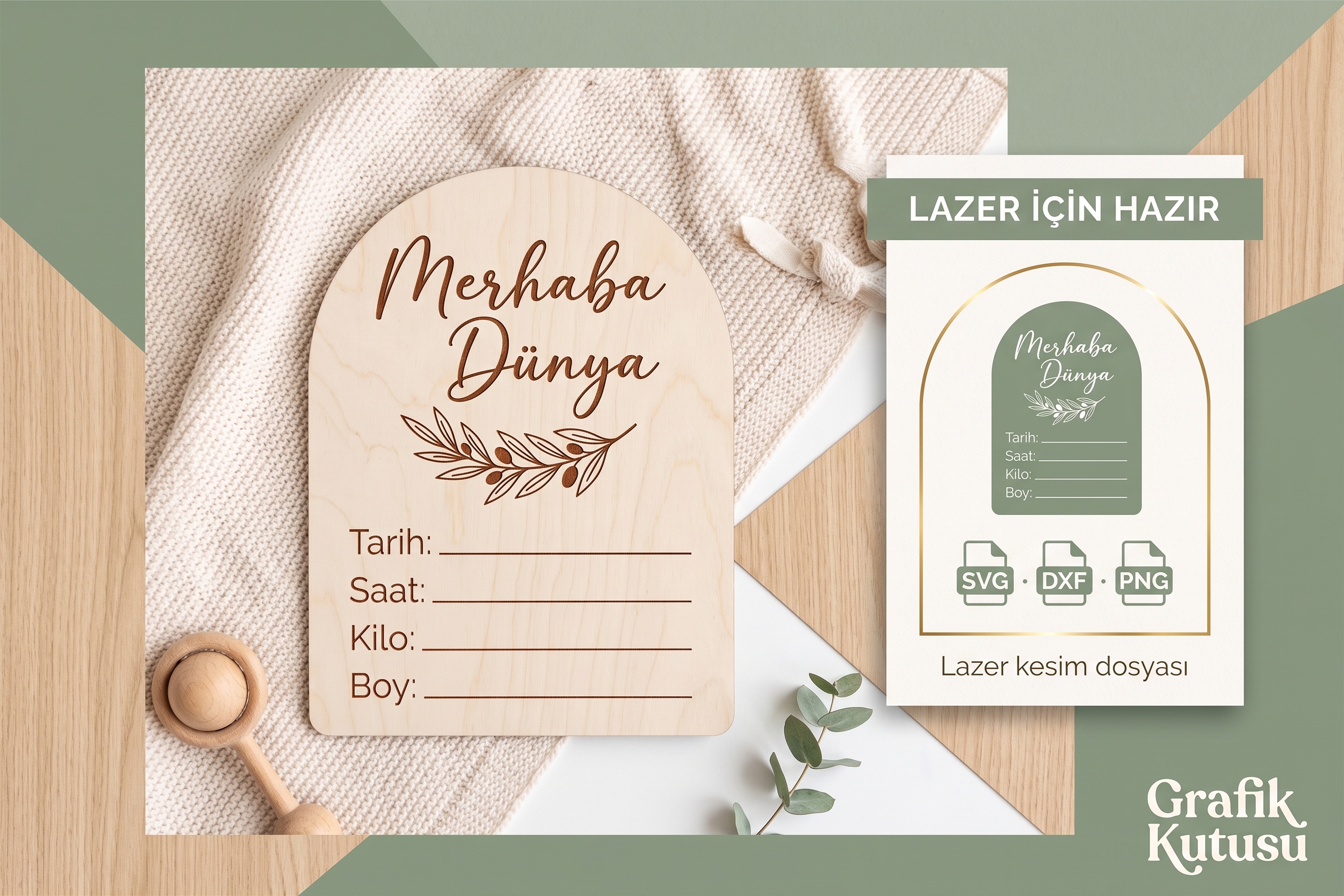 Merhaba Dünya Lazer Kesim Dosyaları Paketi tasarım önizlemesi