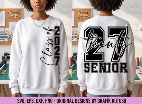 "Class of 2027" Mezuniyet Tasarımı (Model 2) - DTF & Süblimasyon Baskı Tasarımı (SVG, DXF, EPS, PNG) - Süblimasyon İndir (DXF, SVG, EPS)