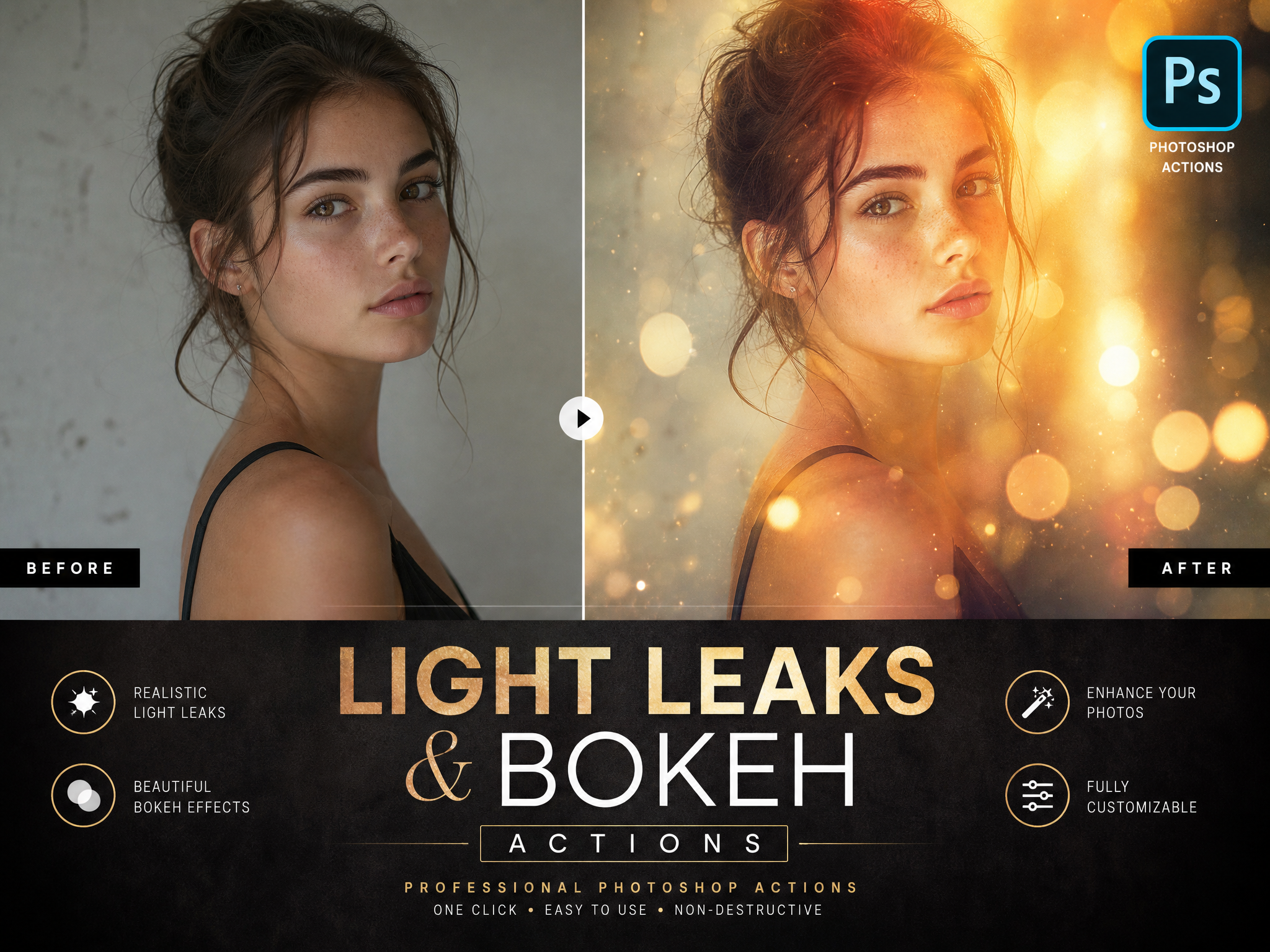 Photoshop Işık Sızıntısı & Bokeh Aksiyonları tasarım önizlemesi