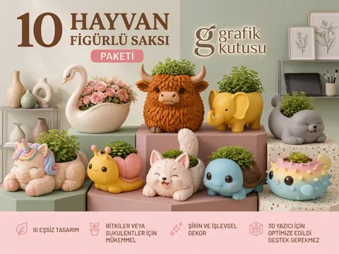 10'lu Hayvan Saksısı Seti - 3D Baskı ve Model Dosyası (STL, 3MF) - 3D Baskı İndir (STL, 3MF, SVG)