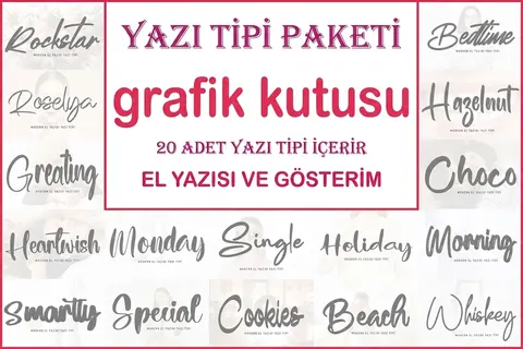 Yazı ve Harf Fontları Paketi (20 Tasarım) - Yazı Tipi & Font Paketi (OTF, TTF) - El Yazısı & Kaligrafi Fontları İndir (SVG, TTF, OTF)
