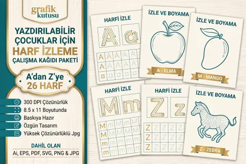 Okul Öncesi A'dan Z'ye Etkinlik Seti - Vektörel Çizim & Grafik Dosyası (SVG, EPS, AI, PDF, PNG) - Vektörler & SVG İndir (SVG, AI, EPS)