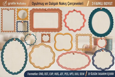Modern Çerçeve Temalı Nakış Seti (96 Tasarım) - Makine Nakış Deseni (PES, DST, JEF, EXP, VP3, HUS) - Nakış Desenleri İndir (SVG, PNG, PES)