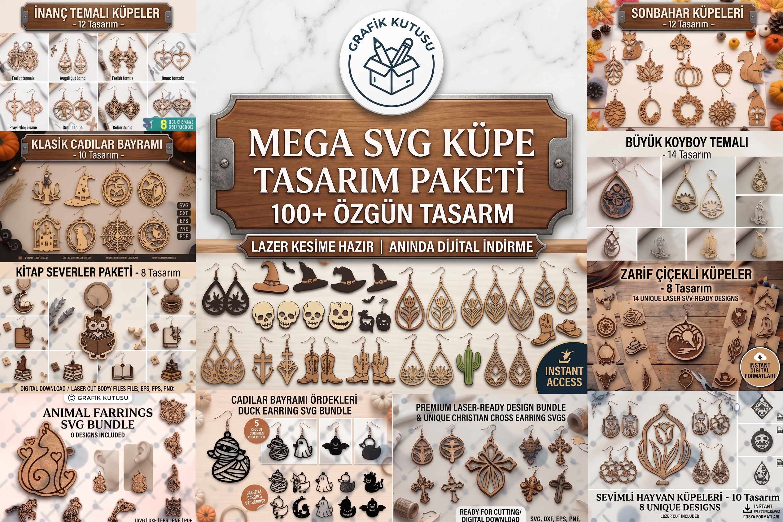 Lazer Kesim Küpe Mega SVG Paketi - Lazer Kesim Dosyaları İndir (DXF, SVG, ZIP)