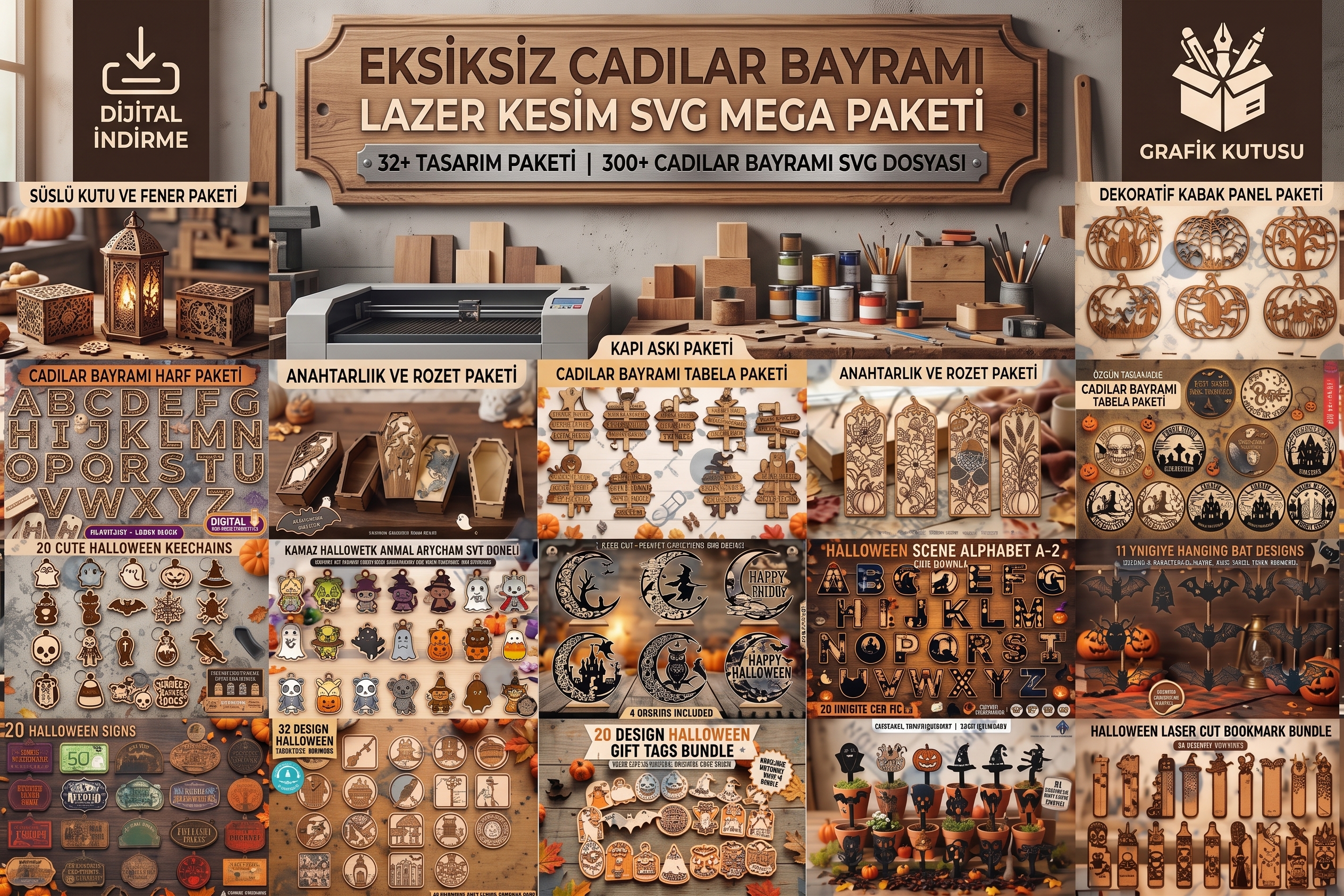 Cadılar Bayramı Lazer Kesim SVG Mega Paketi - Lazer Kesim Dosyaları İndir (DXF, SVG, ZIP)