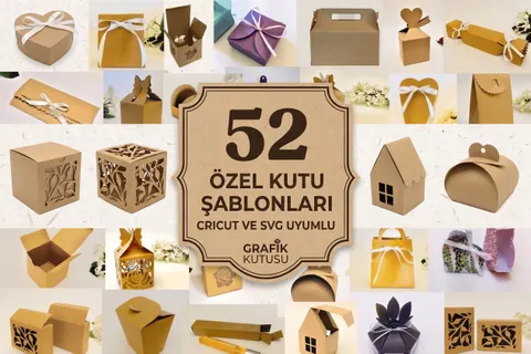 Kutu Şablonu (52 Tasarım) - Lazer Kesim ve Çizim Dosyası (SVG, PDF) - Lazer Kesim Dosyaları İndir (DXF, SVG, PDF)