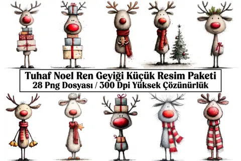 Neşeli Geyikler Görseli (28 Tasarım) - Dijital Grafik Dosyası (PNG) - Hazır Grafikler & Clipart İndir (SVG, PNG)