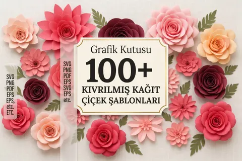 Kağıt Çiçek Şablonları Paketi (3 Tasarım) - El İşi ve Kesim Dosyası (SVG, DXF, EPS, AI, PDF, PNG) - Origami (Kağıt Sanatı) İndir (DXF, SVG, AI)