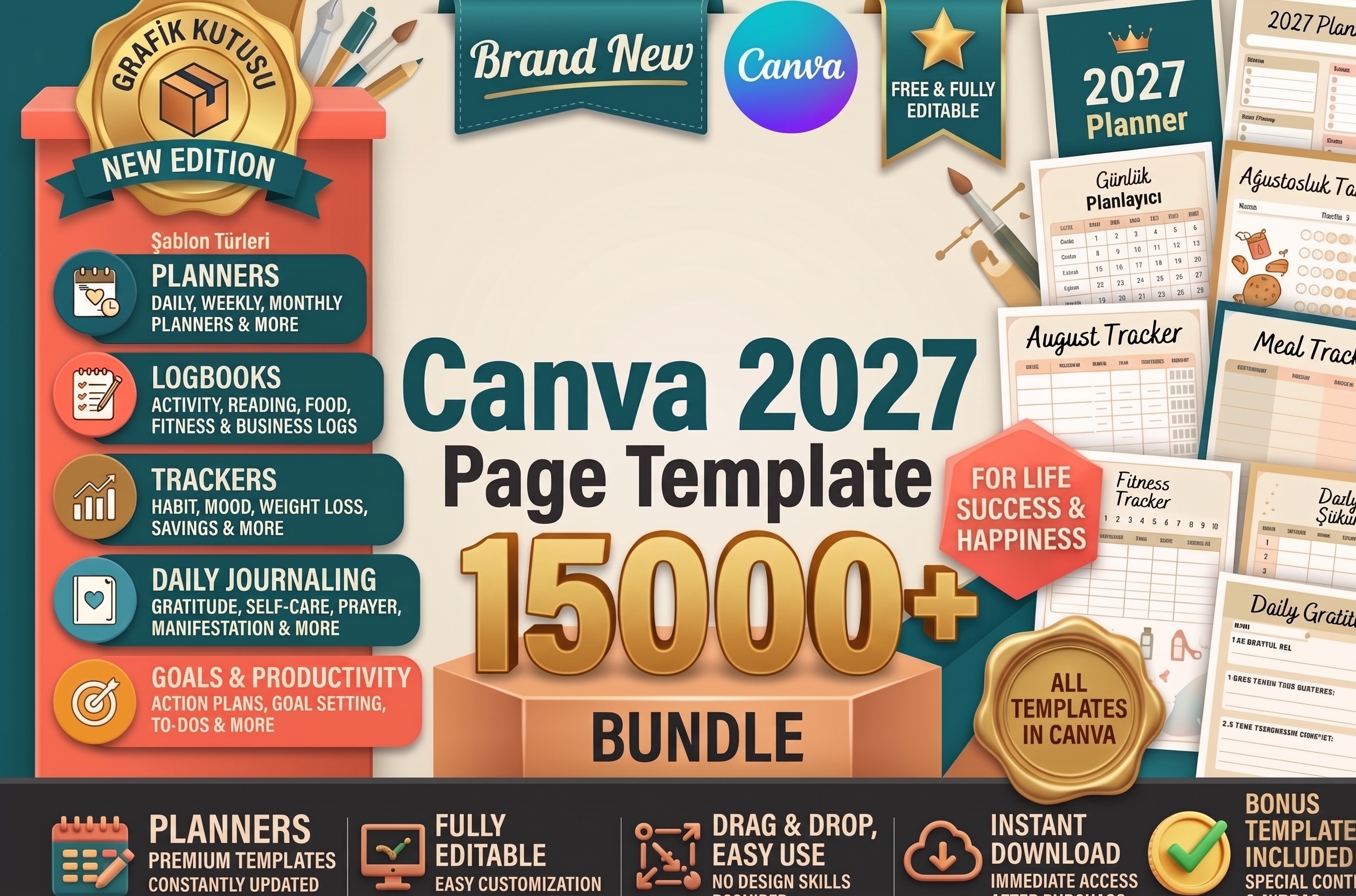 13200+ Canva Sayfa Şablonu | KDP 2027 tasarım önizlemesi