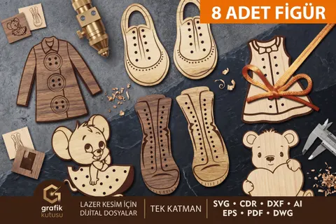 Montessori Ayakkabı Bağcığı Bağlama Öğrenme Seti (8 Tasarım) - Lazer Kesim ve Çizim Dosyası (SVG, DXF, EPS, AI, CDR, DWG) - Lazer Kesim Dosyaları İndir (DXF, SVG, CDR)