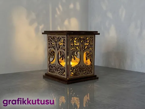 Hayat Ağacı Motifli Ahşap Mumluk - Lazer Kesim ve Çizim Dosyası (SVG, DXF, EPS, AI, CDR, DWG) - Lazer Kesim Dosyaları İndir (DXF, SVG, CDR)