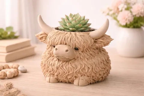 İskoç Yayla İneği (Highland Cow) Çiçek ve Sukulent Saksısı - 3D Baskı ve Model Dosyası (STL) - 3D Baskı İndir (STL, SVG, PNG)