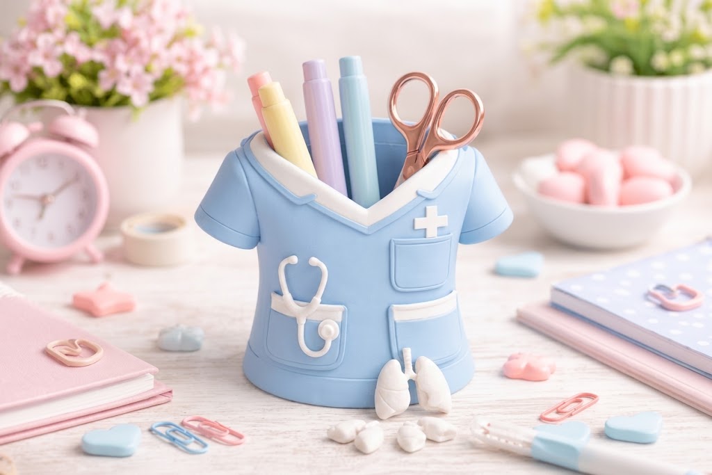 Hemşire ve Doktor Forması Şeklinde Ahşap/Plastik Masaüstü Kalemlik 3D Baskı Dosyası | Sağlık Çalışanına Hediyelik Organizer STL Modeli | Dijital İndirme
