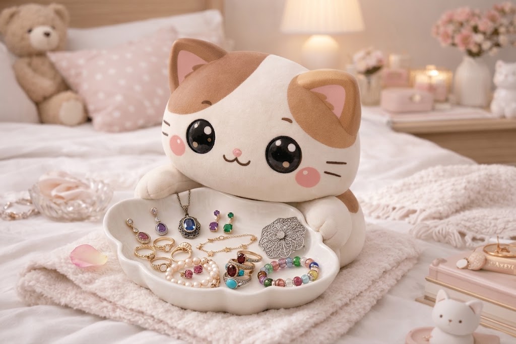 Sevimli Kedi Figürlü Takı ve Aksesuar Tabağı 3D Baskı Dosyası | Kawaii Kedi Organizer ve Anahtarlık Kasesi STL Modeli | Dijital İndirme