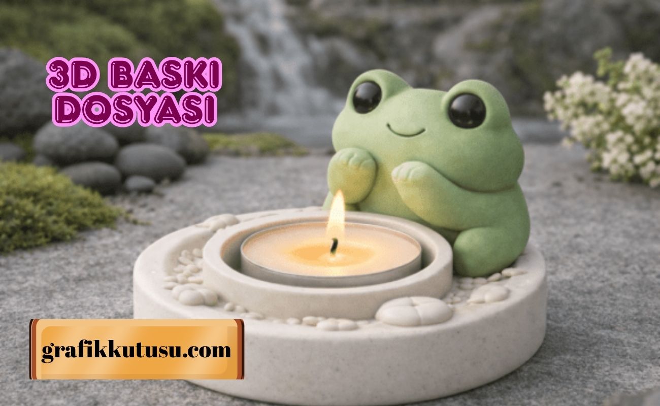 Sevimli Kurbağa Figürlü Tealight Mumluk 3D Baskı Dosyası | Zen Bahçesi Temalı Dekoratif Mumluk STL Modeli | Dijital İndirme