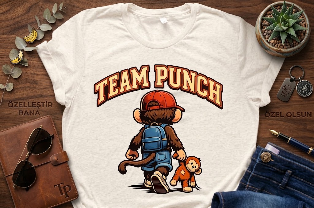 Team Punch Sevimli Maymun Tişört Baskı Tasarımı PNG | Okula Dönüş Sırt Çantalı Maymun Dijital Grafik | Sublimasyon ve DTF İndirme