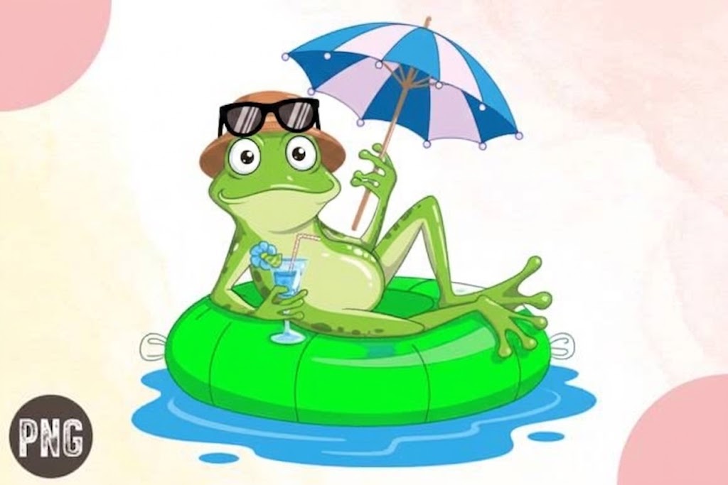 Plaj Şemsiyeli Havuz Keyfi Yapan Sevimli Kurbağa Tişört Baskı Tasarımı PNG | Yaz Tatili Temalı Cool Frog Dijital Grafik | Sublimasyon ve DTF İndirme tasarım önizlemesi