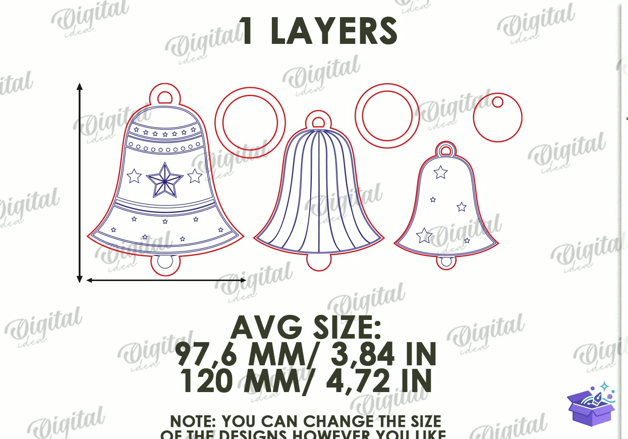 Lazer Noel Süsleri Seti - Tasarım Çizim Dosyası (SVG, DXF, EPS, PNG) önizleme 3