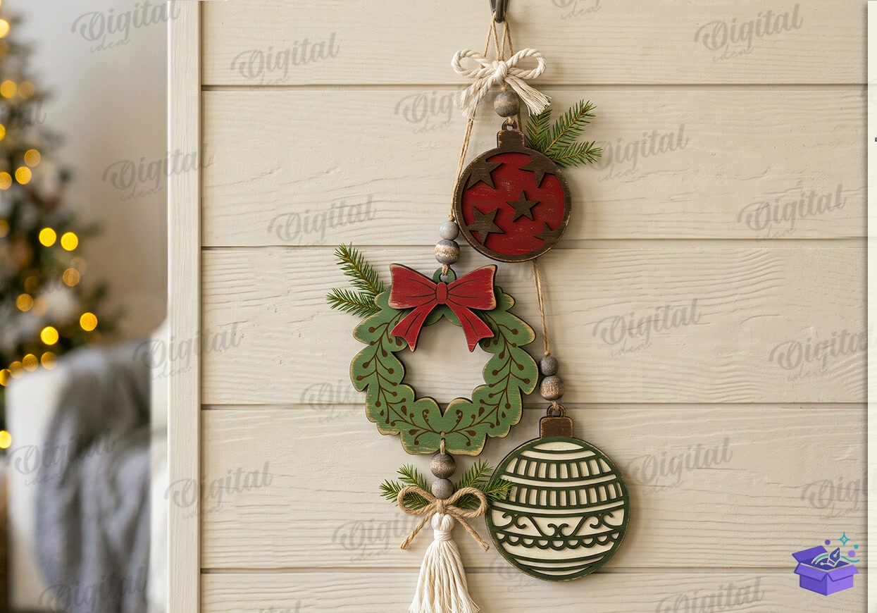 Lazer Noel Süsleri Seti - Tasarım Çizim Dosyası (SVG, DXF, EPS, PNG) önizleme 4