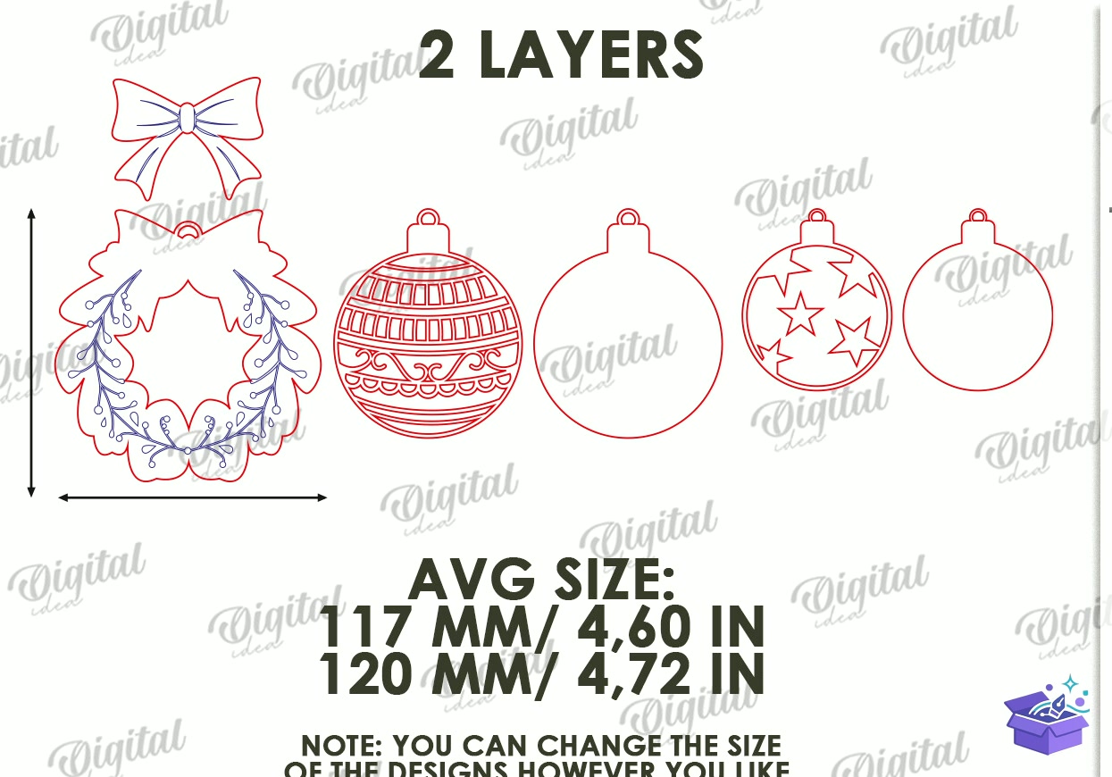 Lazer Noel Süsleri Seti - Tasarım Çizim Dosyası (SVG, DXF, EPS, PNG) önizleme 5