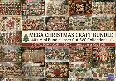 Noel El Sanatları Mega Paketi – 40+ Ürün - Tasarım Çizim Dosyası (SVG, DXF, EPS, PNG) - Lazer Kesim Dosyaları İndir (DXF, SVG, EPS)