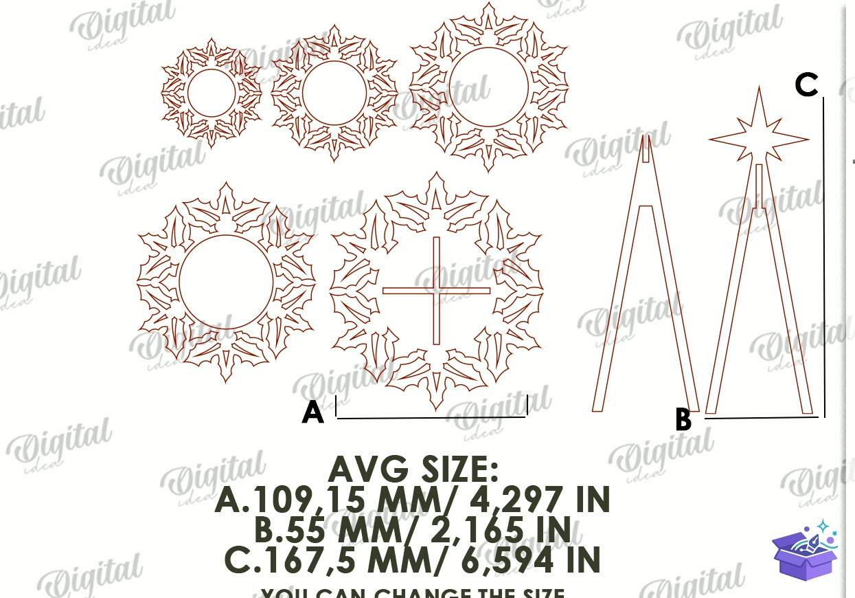 Noel Ağacı Şeklinde Mum Tutacakları Seti - Tasarım Çizim Dosyası (SVG, DXF, EPS, PNG) önizleme 4