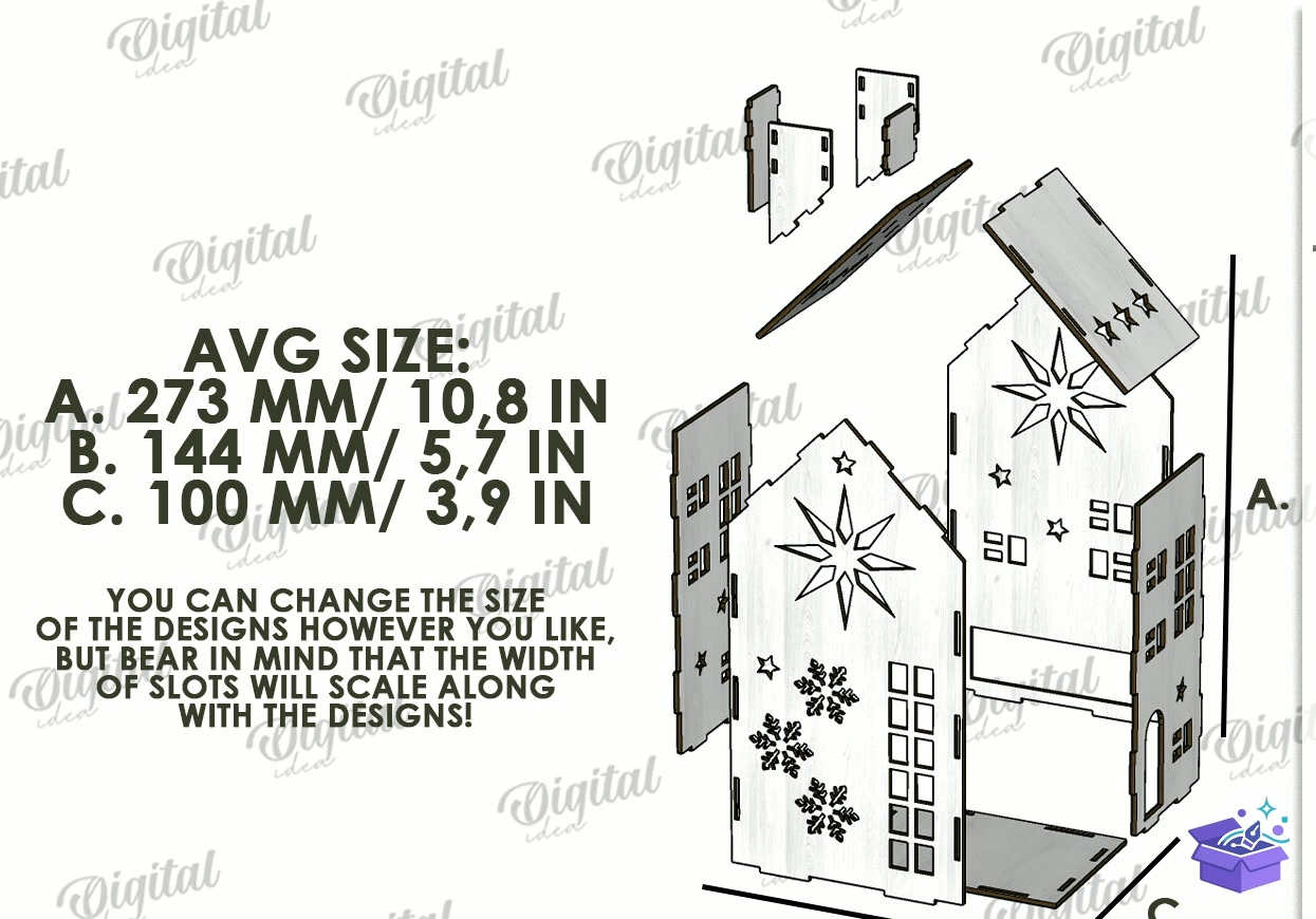Noel Evi Fenerleri Paketi Lazer - Tasarım Çizim Dosyası (SVG, DXF, EPS, PNG) önizleme 2