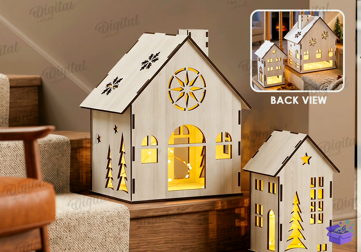 Noel Evi Fenerleri Paketi Lazer - Tasarım Çizim Dosyası (SVG, DXF, EPS, PNG) önizleme 4