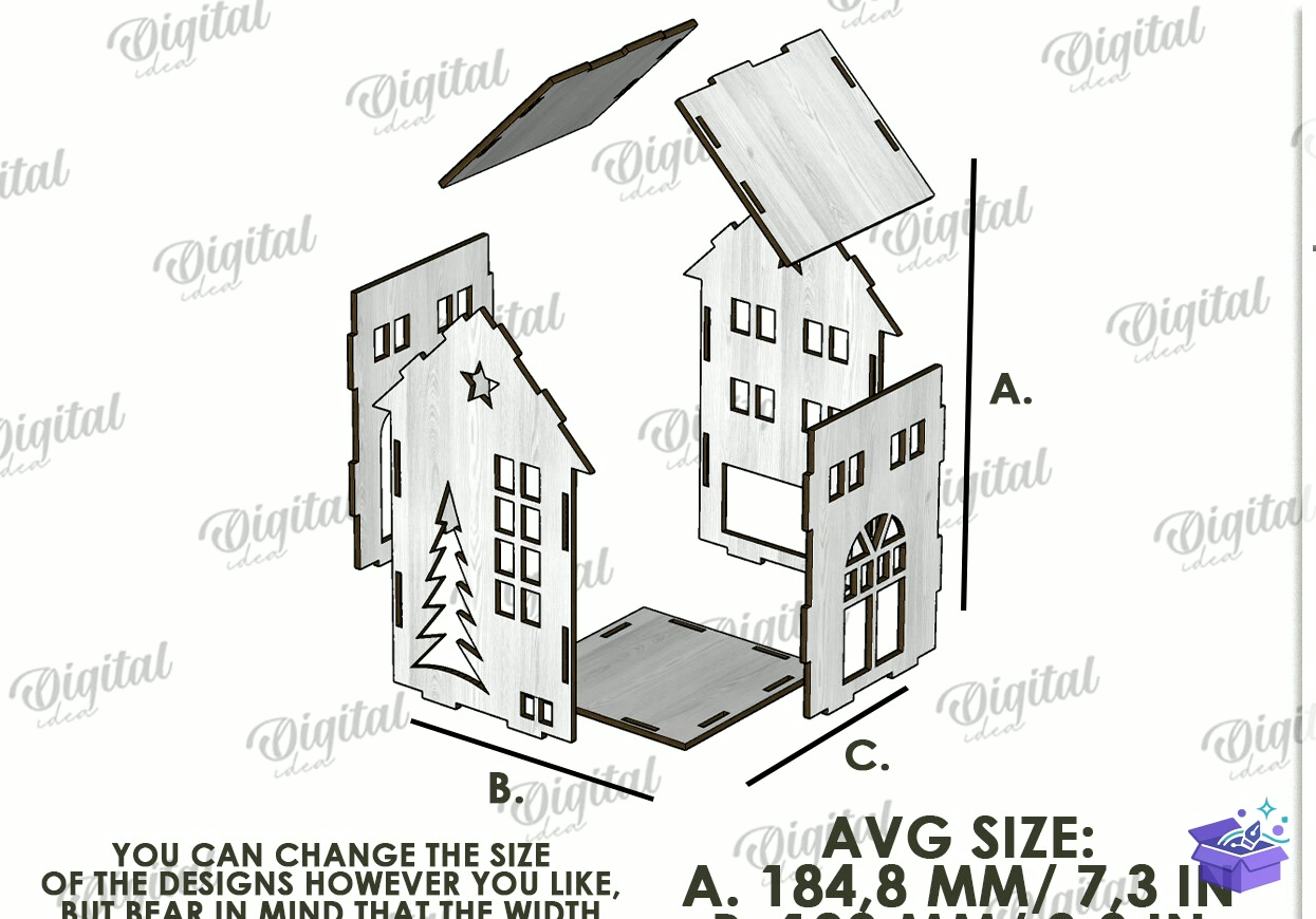 Noel Evi Fenerleri Paketi Lazer - Tasarım Çizim Dosyası (SVG, DXF, EPS, PNG) önizleme 5