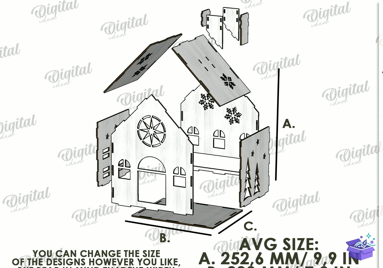 Noel Evi Fenerleri Paketi Lazer - Tasarım Çizim Dosyası (SVG, DXF, EPS, PNG) önizleme 6