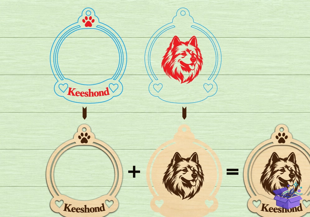 Lazer Kesim Köpek Noel Süsü Paketi - Tasarım Çizim Dosyası (SVG, DXF, EPS, PNG) önizleme 2
