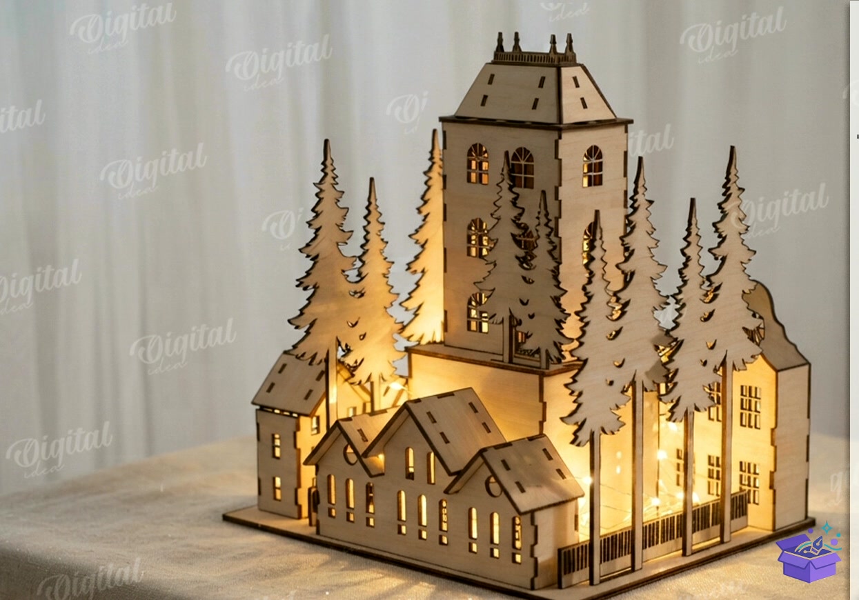 Noel Köyü Işık Standları Paketi - Tasarım Çizim Dosyası (SVG, DXF, EPS, PNG) önizleme 2