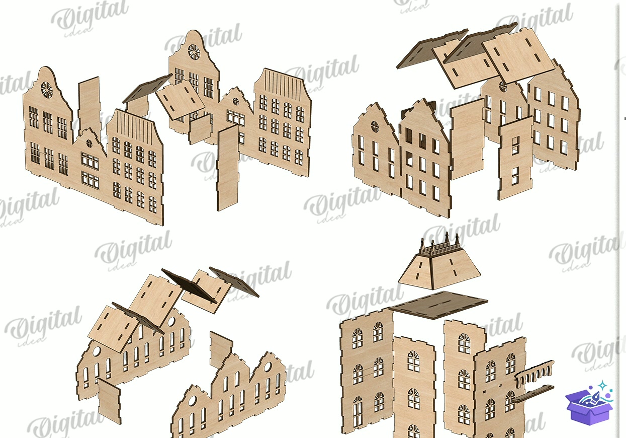 Noel Köyü Işık Standları Paketi - Tasarım Çizim Dosyası (SVG, DXF, EPS, PNG) önizleme 5