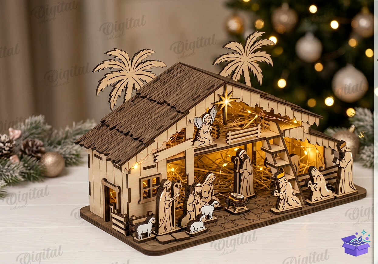 3D Lazer Kesim Noel Sahnesi Standı - Tasarım Çizim Dosyası (SVG, DXF, EPS, PNG) önizleme 2