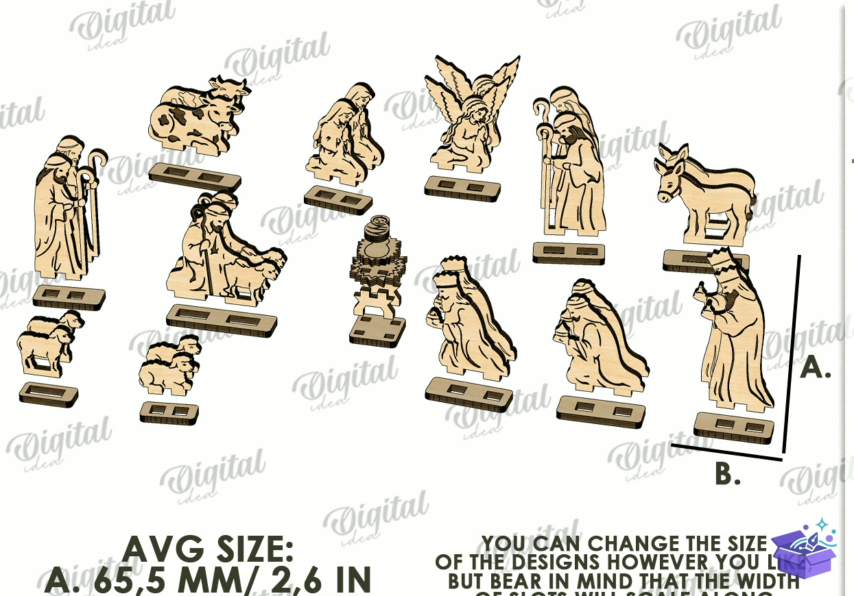 3D Lazer Kesim Noel Sahnesi Standı - Tasarım Çizim Dosyası (SVG, DXF, EPS, PNG) önizleme 6